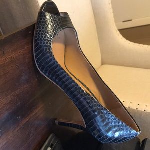 Navy blue open toe heels.